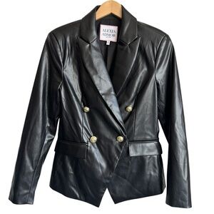 ALEXIA ADMOR | NWOT Nora Vegan Leather Blazer Black Jacket Gold Buttons Small 4
